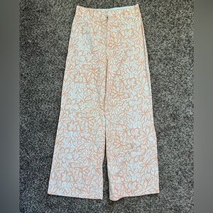 Peach Floral Wide-Leg Pants